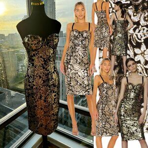 🆕 BRONX & BANCO 🧿 NWOT Louise Floral Sequin Midi Dress - Black &